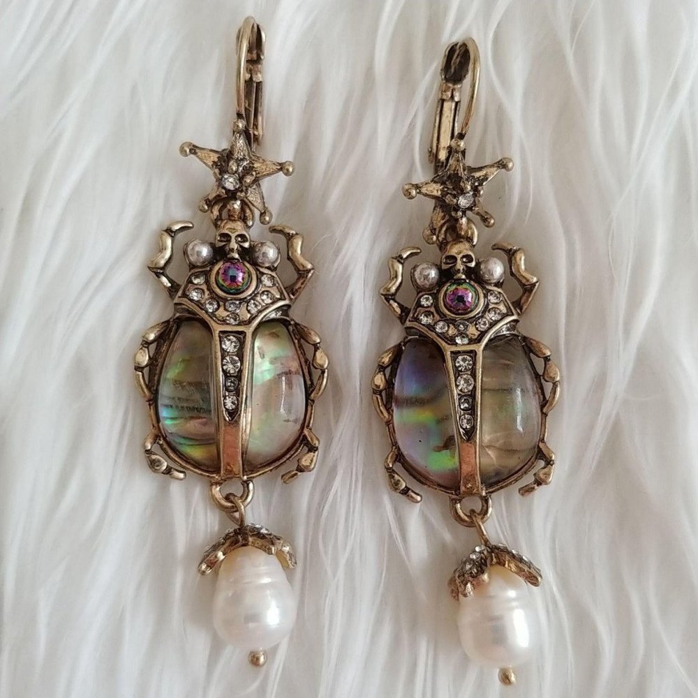 NEW Beetle Pearls & Abalone Earrings